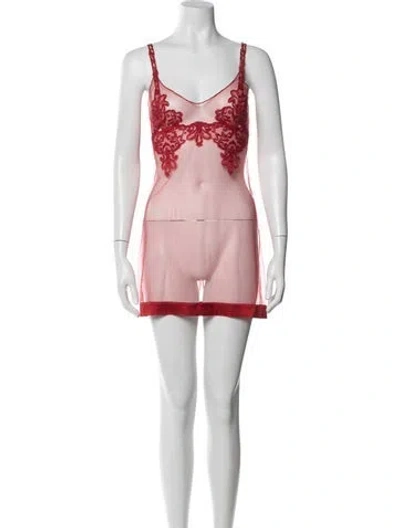Pre-owned La Perla Lace Pattern Mesh Accents Nightgown In Red