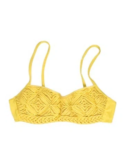 Pre-owned La Perla Lace Pattern Mesh Accents Top In Yellow
