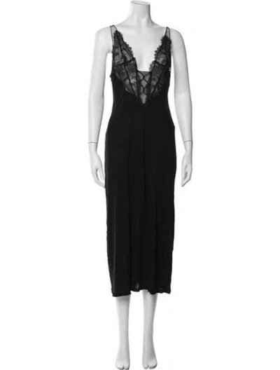 Pre-owned La Perla Lace Pattern Midi Length Dress In Black