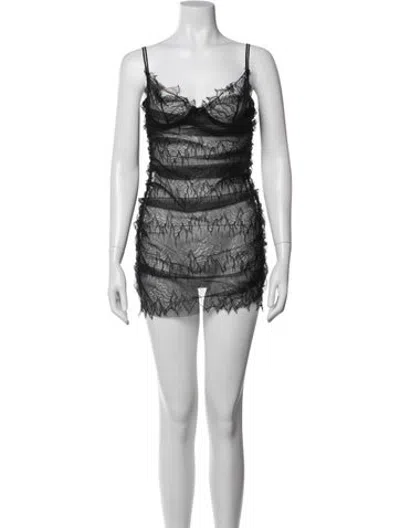 Pre-owned La Perla Lace Pattern Mini Dress In Black