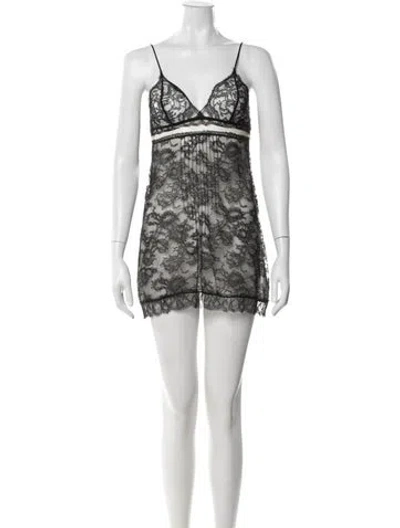 Pre-owned La Perla Lace Pattern Mini Dress In Gray