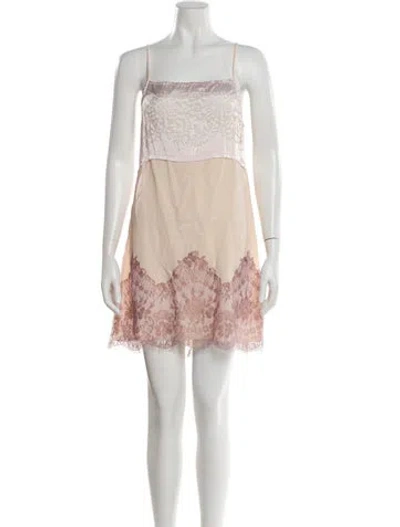 Pre-owned La Perla Lace Pattern Mini Dress In Neutral