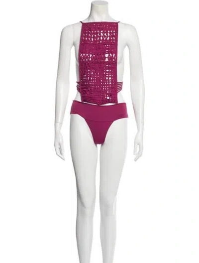 Pre-owned La Perla Lace Pattern One-piece In Pink