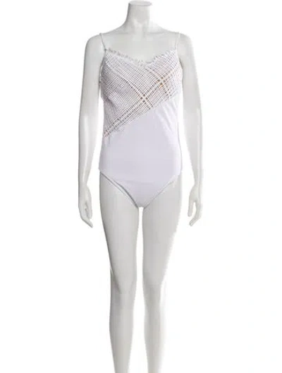 Pre-owned La Perla Lace Pattern One-piece W/ Tags In White