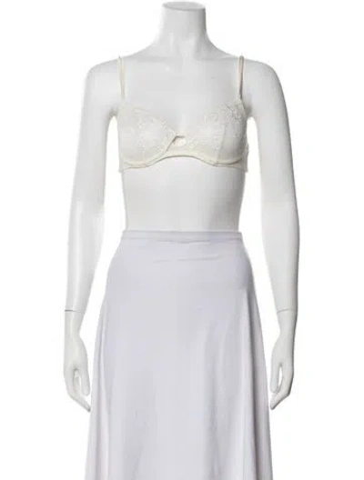 Pre-owned La Perla Lace Pattern Plunge Neckline Top In Gray