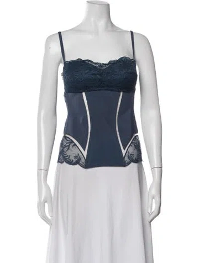 Pre-owned La Perla Lace Pattern Scoop Neck Top In Black