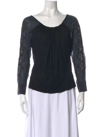 Pre-owned La Perla Lace Pattern Scoop Neck Top In Black