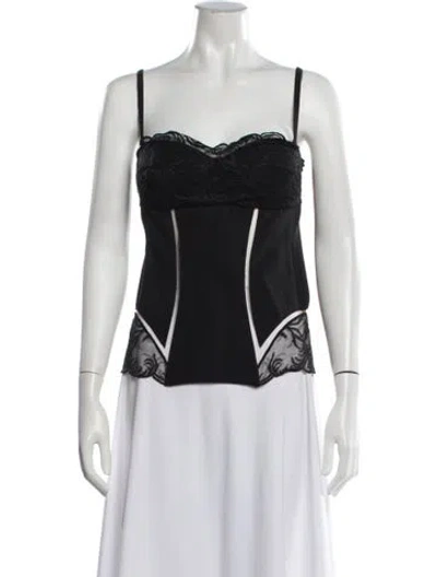 Pre-owned La Perla Lace Pattern Scoop Neck Top In Black