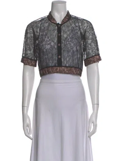 Pre-owned La Perla Lace Pattern Short Sleeve Crop Top W/ Tags In Black
