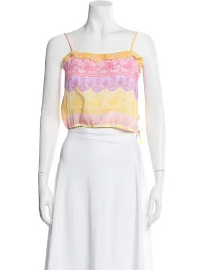 Pre-owned La Perla Lace Pattern Square Neckline Crop Top In Green