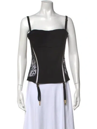 Pre-owned La Perla Lace Pattern Square Neckline Top In Black