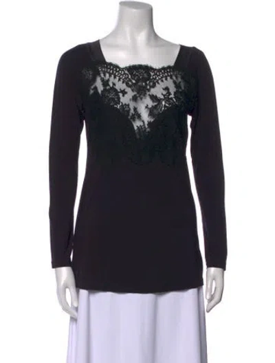Pre-owned La Perla Lace Pattern Square Neckline Top In Black