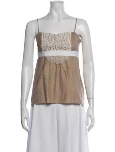 Pre-owned La Perla Lace Pattern Square Neckline Top In Neutrals