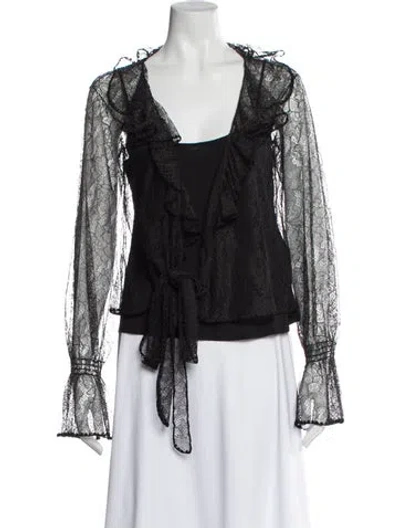 Pre-owned La Perla Lace Pattern V-neck Blouse In Black