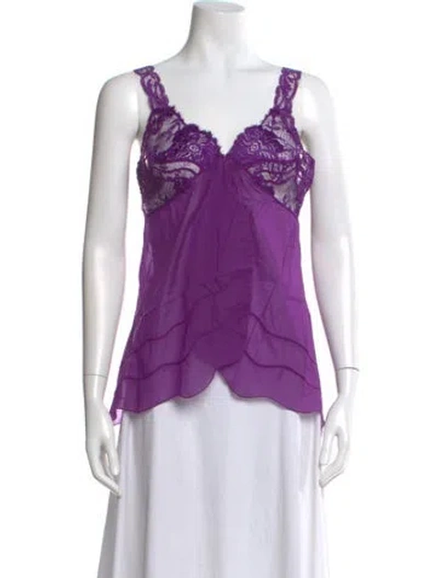 Pre-owned La Perla Lace Pattern V-neck Blouse W/ Tags In Purple