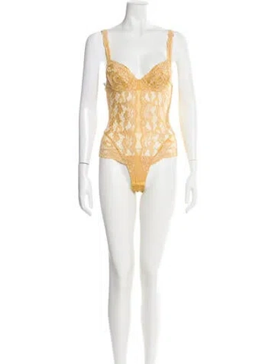 Pre-owned La Perla Lace Pattern V-neck Bodysuit In Neutral