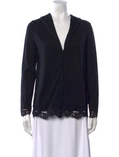Pre-owned La Perla Lace Pattern V-neck Button-up Top In Black