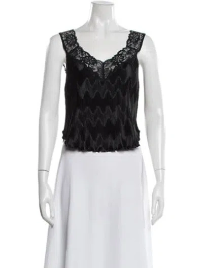 Pre-owned La Perla Lace Pattern V-neck Crop Top In Black