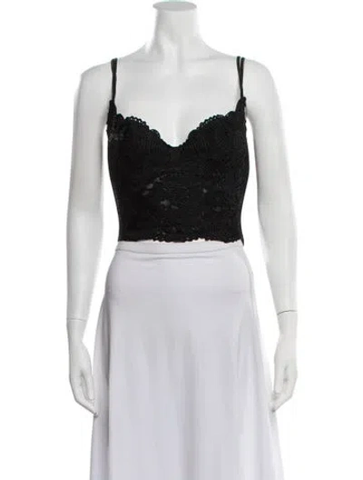 Pre-owned La Perla Lace Pattern V-neck Crop Top In Black