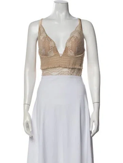 Pre-owned La Perla Lace Pattern V-neck Sports Bra In Gray