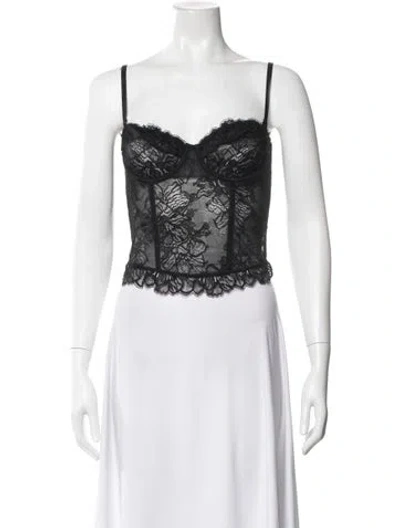 Pre-owned La Perla Lace Pattern V-neck Top In Black