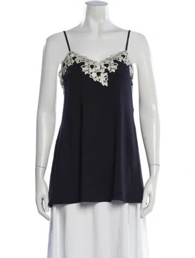 Pre-owned La Perla Lace Pattern V-neck Top In Blue