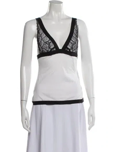 Pre-owned La Perla Lace Pattern V-neck Top In Neutral