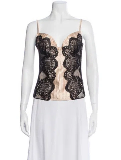 Pre-owned La Perla Lace Pattern V-neck Top In Neutral