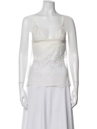 Pre-owned La Perla Lace Pattern V-neck Top In Neutrals