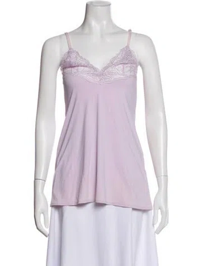 Pre-owned La Perla Lace Pattern V-neck Top In Pink