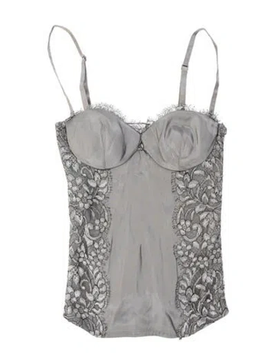 Pre-owned La Perla Lace Pattern V-neck Top W/ Tags In Grey