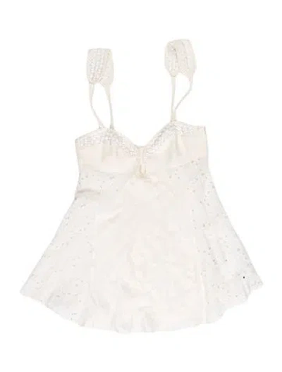 Pre-owned La Perla Lace Pattern V-neck Top In White