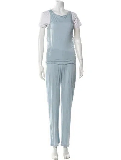 Pre-owned La Perla Lace Trim Embellishment Pant Set In Blue