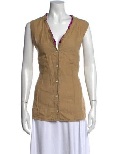 Pre-owned La Perla Linen V-neck Top In Purple