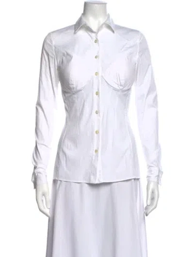 Pre-owned La Perla Long Sleeve Button-up Top In White