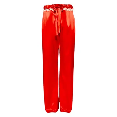 Pre-owned La Perla Maison Red Silk Pants With Frastaglio Embroidery 12