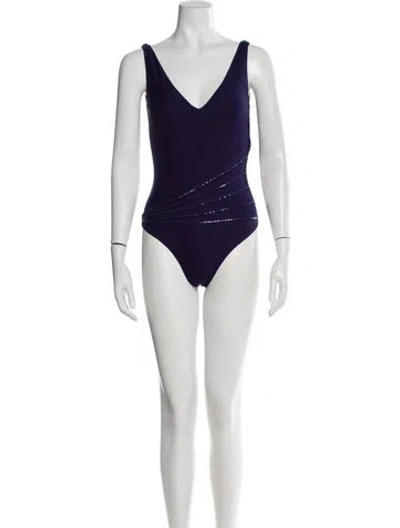 Pre-owned La Perla Mesh Accents One-piece In Blue