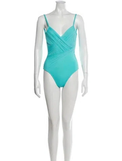 Pre-owned La Perla Mesh Accents One-piece In Blue
