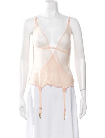 Pre-owned La Perla Mesh V-neck Top W/ Tags In Neutrals