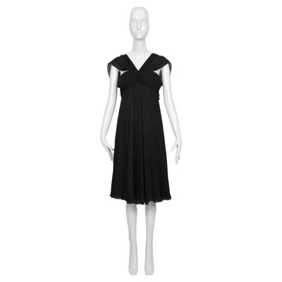 Pre-owned La Perla New Early 2000s  Black Chiffon V-neck Dress With Draped Bodice
