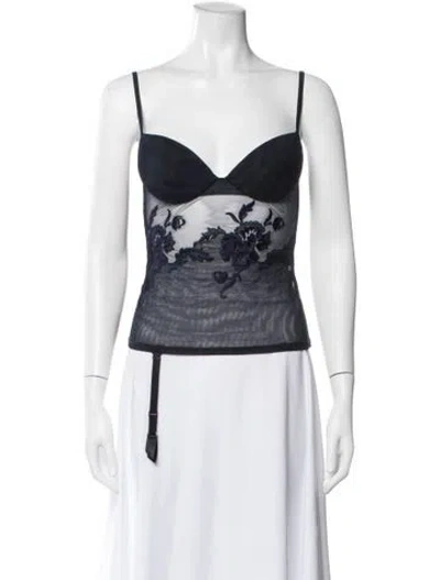 Pre-owned La Perla Nylon Floral Print Top In Black