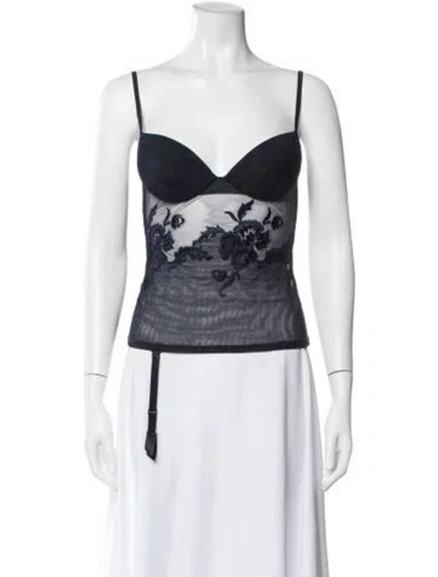 Pre-owned La Perla Nylon Floral Print Top In Black