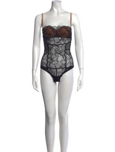 Pre-owned La Perla Nylon Lace Pattern Bodysuit W/ Tags In Black