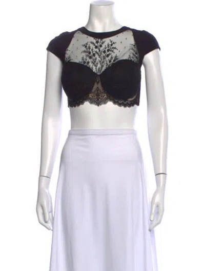 Pre-owned La Perla Nylon Lace Pattern Crop Top W/ Tags In Black