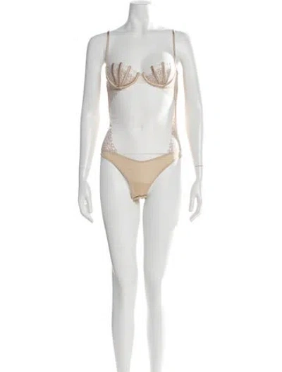 Pre-owned La Perla Nylon Lace Pattern Nightgown W/ Tags In Neutral