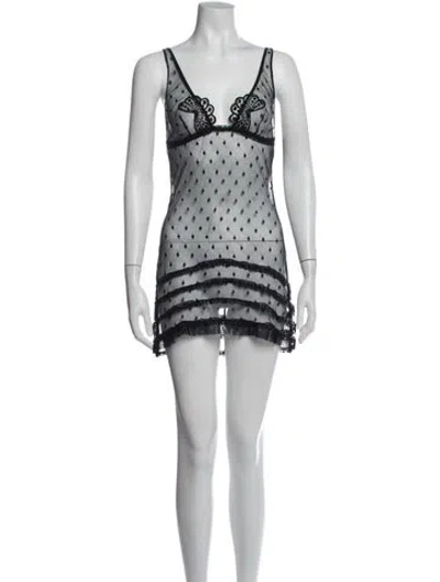 Pre-owned La Perla Nylon Polka Dot Print Nightgown In Black