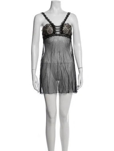 Pre-owned La Perla Nylon Polka Dot Print Nightgown In Black