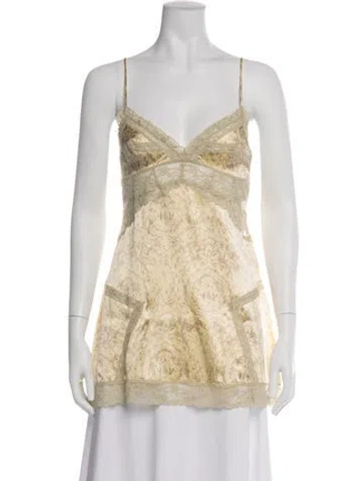 Pre-owned La Perla Paisley Print Lace Trim Embellishment Pajamas In Yellow
