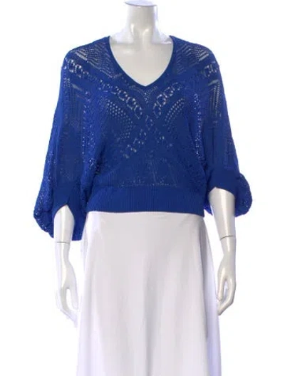 Pre-owned La Perla Patterned V-neck Sweater W/ Tags In Blue