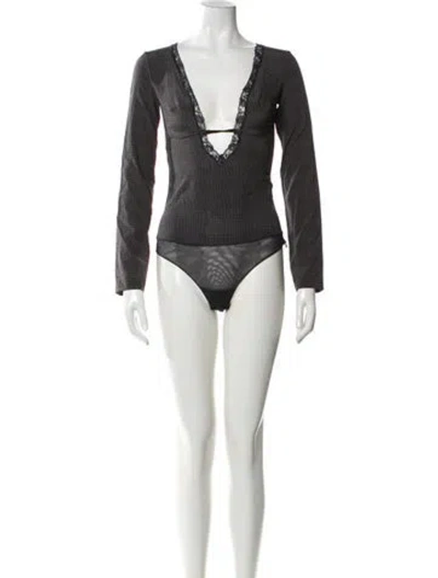 Pre-owned La Perla Plaid Print V-neck Bodysuit W/ Tags In Multi